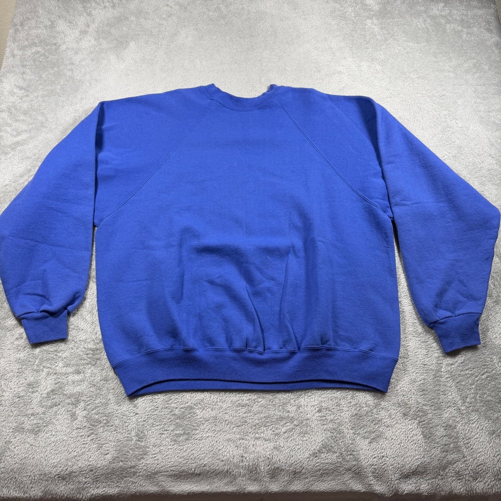 Vintage Hanes Blank Crewneck Sweatshirt Mens XL Blue Raglan Sleeve USA